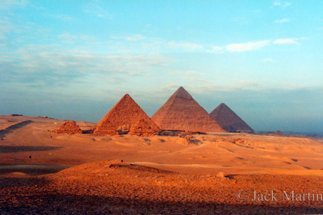 Eqypt: The pyramids at Giza, sunset Christmas