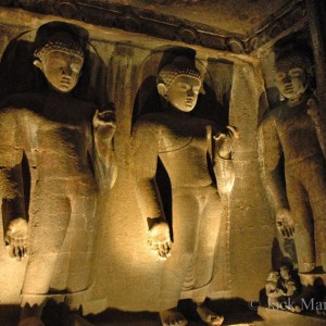 India - Enigmatic statues of the Buddha at Ajanta cave #4, 2007